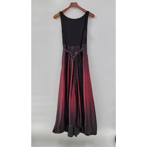 SLNY Ombre Satin Wrap Gown Size 10 Black Maroon Formal Maxi Dress Evening - Picture 7 of 16